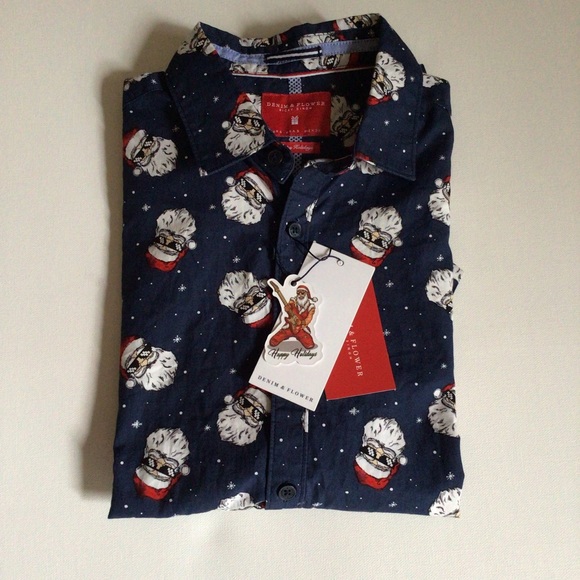 Denim & Flower Santa Sunglasses Snowflakes Shirt - Picture 2 of 7